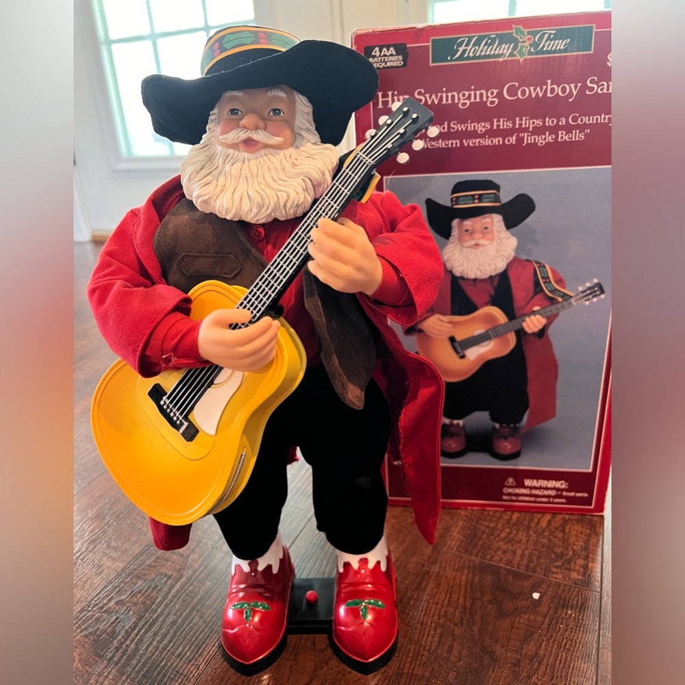 Holiday Time Hip swinging Cowboy Santa with Yellow Guitar